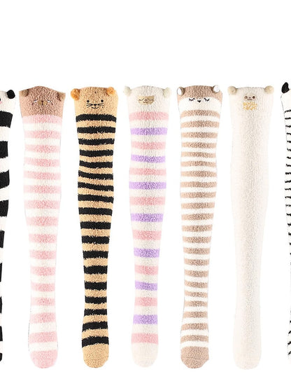Women's Knee High Socks Home Daily Multi Color Polyester Spandex Basic Classic Warm Cute 1 Pair - LuckyFash™