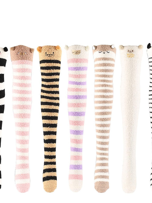 Women's Knee High Socks Home Daily Multi Color Polyester Spandex Basic Classic Warm Cute 1 Pair - LuckyFash™