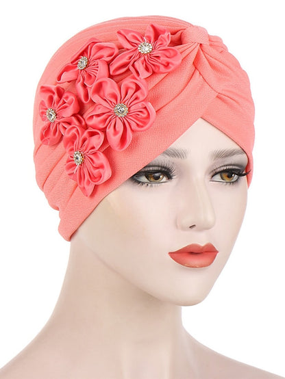Elegant Women Five Flowers Turban Caps Muslim Elastic Crystal Party Headscarf Bonnet Ladies Hair Accessories Indian Cap - LuckyFash™