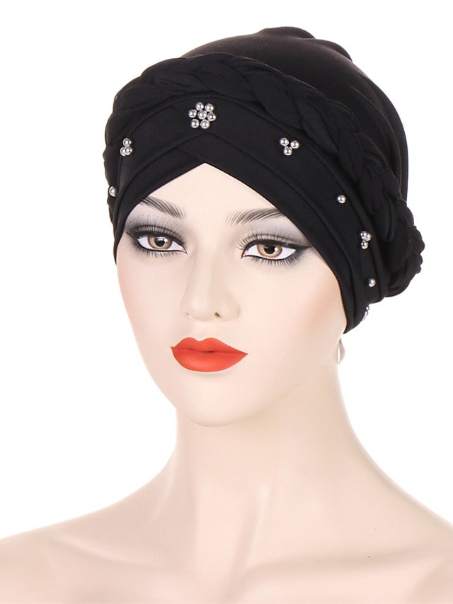 Multiple Colors Choice with Beads Women Muslim Braid Head Turban Wrap Cover Islamic Arab Cap Fashion Hair Loss Bonnet Beanies - LuckyFash™