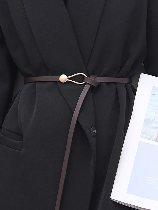 Unisex Skinny Belt PU Leather Buckle Free Plain Casual Classic Party Daily Black Brown Coffee for Women - LuckyFash™