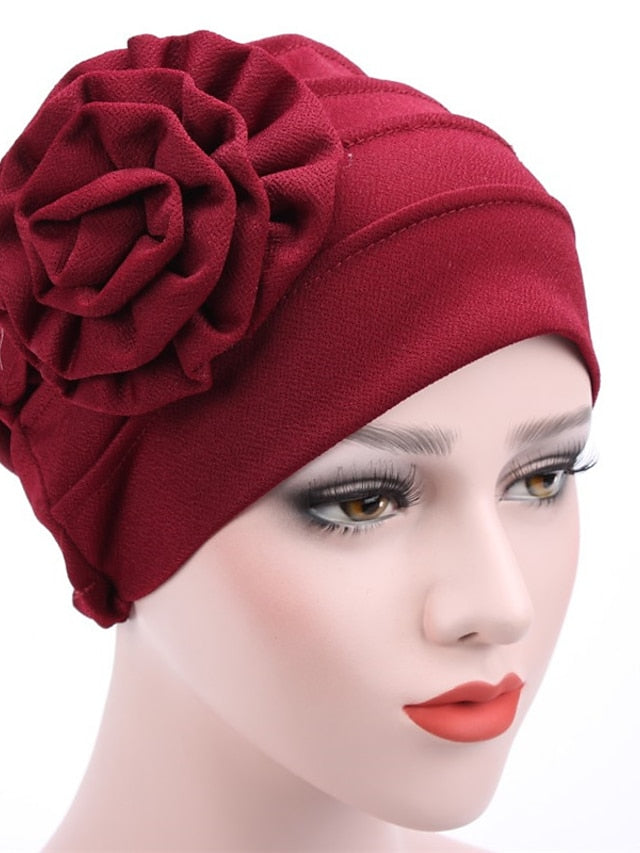 Hats Spring Summer Plain Color Floral Beanie Hat Muslim Stretch Turban Hat Cap Hair Loss Headwear Hijab Cap for Women - LuckyFash™