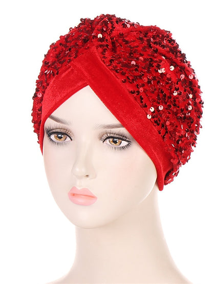 Velvet Sequins Turban Caps For Women Muslim Headscraf Bonnet Femme Musulman Islamic Head Wraps African Indian Hat Protective Hair Cover - LuckyFash™