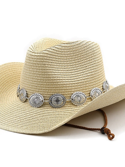 New Summer Men Women Straw Hollow Western Cowboy Hat Elegant Lady Punk Cowgirl Outdoor Jazz Beach with Adjustable Rope Sun Hat - LuckyFash™