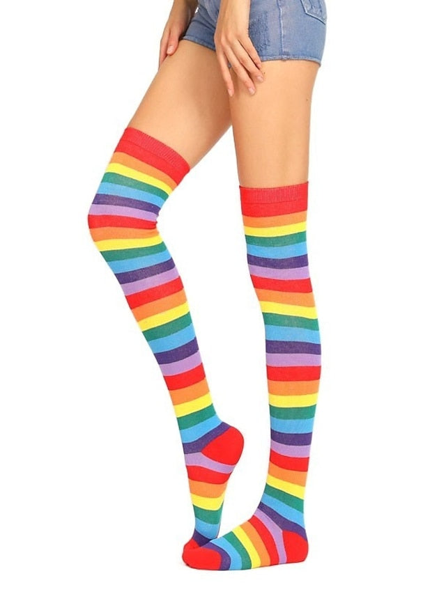 Women's Stockings Work Daily Holiday Rainbow Polyester Cotton Simple Casual Lolita Casual Cute Casual / Daily 1 Pair - LuckyFash™