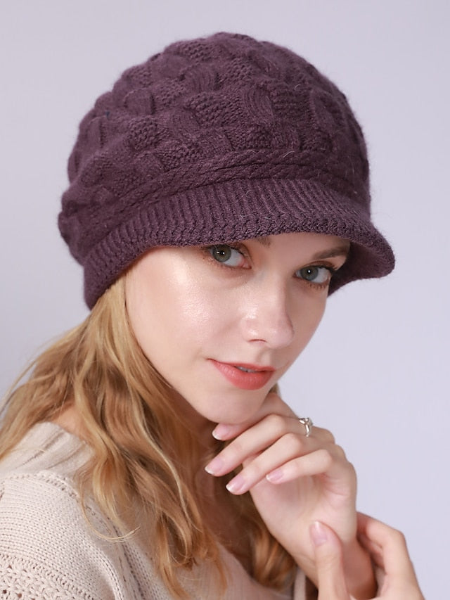 Warm Knitting Beret Hat Winter Women Solid Cap Outdoor Windproof Ear Protection Skiing Hiking Girls Caps - LuckyFash™