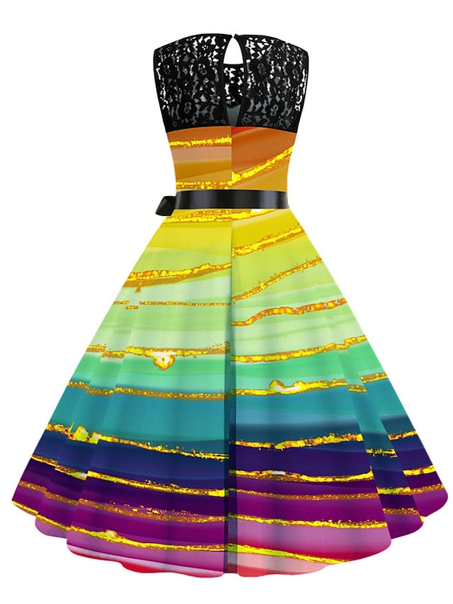 Women's Elegant Retro Lace Dress Midi Dress Outdoor Office Lace Patchwork Butterfly Crew Neck Sleeveless Regular Fit Summer Spring 2023 Navy Blue Blue S M L XL - LuckyFash™