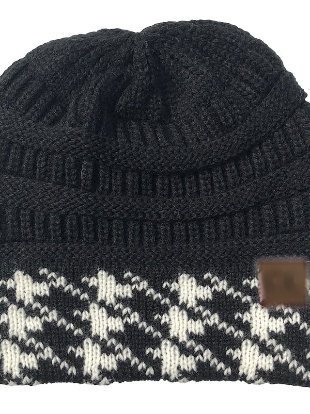 Women's Hat Beanie / Slouchy Black Wine Light Gray Outdoor Home Street Knitted Houndstooth Portable Windproof Comfort - LuckyFash™