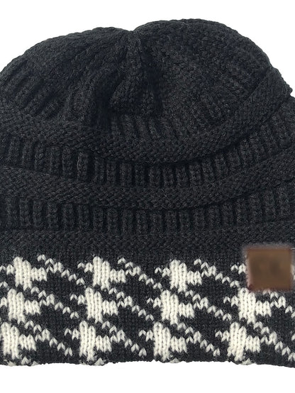 Women's Hat Beanie / Slouchy Black Wine Light Gray Outdoor Home Street Knitted Houndstooth Portable Windproof Comfort - LuckyFash™