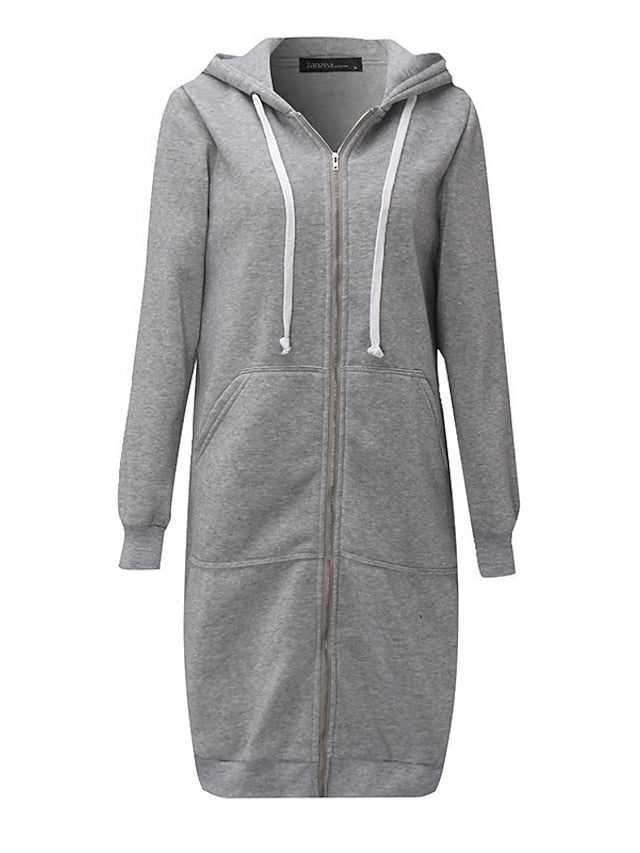 Fleece Jacket Streetwear Zip Up Front Pocket Black Blue Light Grey Solid Color Street Hoodie Long Sleeve for Women - LuckyFash™