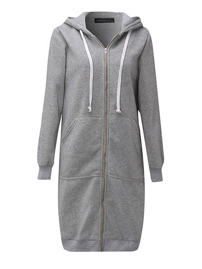 Fleece Jacket Streetwear Zip Up Front Pocket Black Blue Light Grey Solid Color Street Hoodie Long Sleeve for Women - LuckyFash™