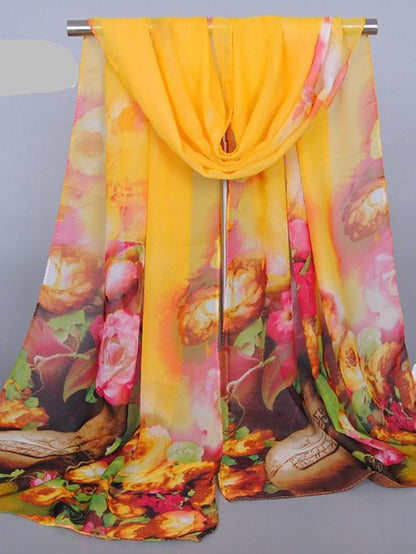 Women's Rectangle Scarf Chiffon Scarf Street Holiday Red Scarf Flower - LuckyFash™