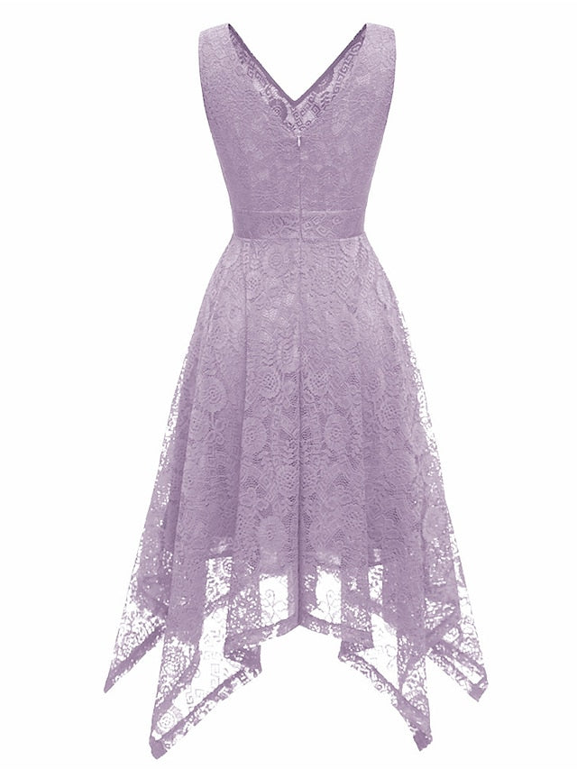 Women's Elegant Retro Swing Dress Midi Dress Party Outdoor Lace Backless Plain V Neck Sleeveless Regular Fit Spring Summer 2023 Navy Black S M L XL - LuckyFash™