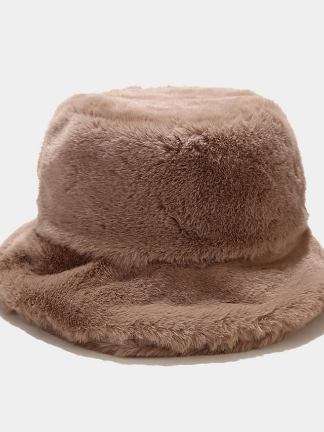 Winter Solid Fur Fluffy Bucket Hats Women Outdoor Warm Sun Hat Soft Furry Fisherman Cap Girl Fashion Panama Cap - LuckyFash™