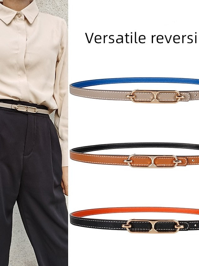 Women's Reversible Belt PU Leather Metal Bucke Eyelet Casual Formal Party Work Black Brown Gray - LuckyFash™