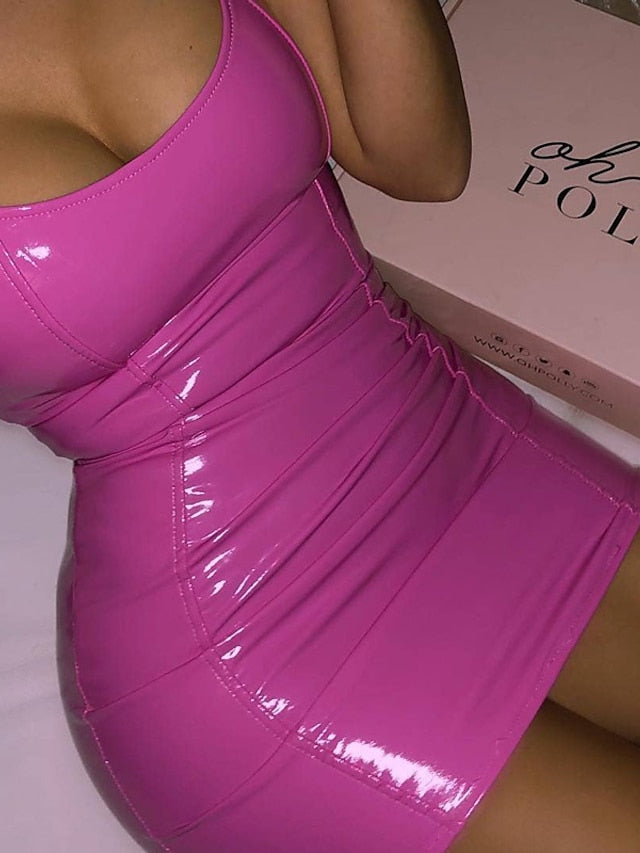 Womenâ€˜s Holiday Dress Bodycon Short Mini Dress Black Pink Red Sleeveless Pure Color Spring Summer Deep U Personalized Stylish Hot Party Slim 2023 S M L - LuckyFash™